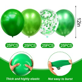 Balloons Green, Latex Balloons Green, Pack of 100 12 Inch Green Balloons, with Green Confetti Balloons, Helium Balloons for Green Themes, Birthday, Baby Shower, Anniversary, Party Decoration