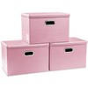 PRANDOM Large Stackable Storage Bins with Lids [3-Pack] Leather Fabric