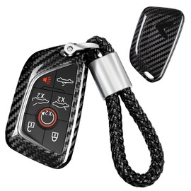 T-carbon Key Fob Cover Compatible with Corvette C8 with Keychain, Real Carbon Fiber Key Fob Case Protector Compatible with C8 Corvette Z51 Z06 Smart Remote Control Key Fob Case 2020-2024(Black)