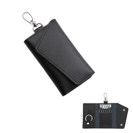 FuninCrea Key Case, Leather Car Key Holder for Men and Women, Portable Key Pouch with Metal Hook and Keyring, Exquisite Key Bag for Key, Car Key (black)