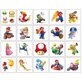 20PCS Cartoon Mario temp tattoo stickers. Ideal for kids’ video game parties, perfect gifts for all, and great for family events, prizes, carnivals & Christmas.