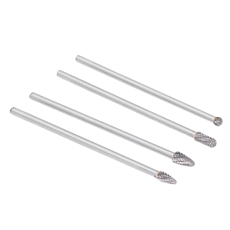 4Pcs Extended Carbide Rotating Burr Set 1/4in Shank Tungsten Steel