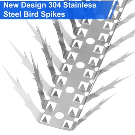 Quunoot Bird Spikes, 5 FT Stainless Steel Bird Deterrent Spikes, Pigeon Spikes for Outside to Keep Birds Squirrel Raccoon Cat Away, for Garden Fence Roof Window Sill and Wall(5 Pack)
