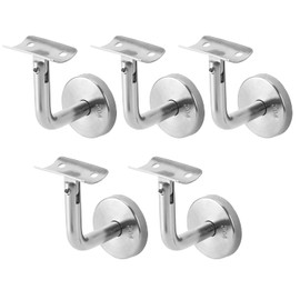 Eulenke Pack of 5 Stainless Steel Handrail Brackets, Handrail Support with Cover Rose, Handrail Wall Bracket, Tilt, Adjustable Handrail Attachment for Indoor and Outdoor Wall Mounts, Handrail Support