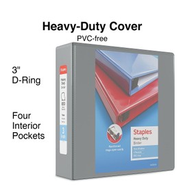 Staples 976043 Heavy-Duty 3-Inch D 3-Ring View Binder Gray (26368)