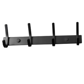 Hook Rack with 4 Double Hooks - Stainless Steel Coat Rack - Wall Hooks for Drilling - Black