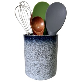 TOPYOKK Ceramic Kitchen Utensil Holder for Kitchen Counter Short Cooking Utensil Holder for Countertop Spatula Holder Small Utensil Crock Cutlery Holder Silverware Caddy Flower Vase (Stone Blue)