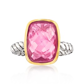 Ross-Simons 5.00 Carat Pink Quartz Ring in 14kt Yellow Gold and Sterling Silver. Size 6