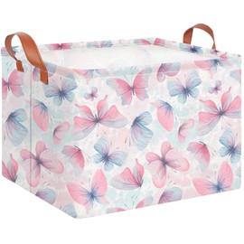 CLOCOR Rectangular Butterfly Print Gift Basket Empty,Waterproof Storage Basket with Handles,Toys Bin,Books Box,Room Decor(Pink & Purple Butterfly)