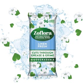 Zoflora Linen Fresh Antibacterial Biodegradable Wipes, 1 x 96 Wipes, Multi-Surface Cleaning Wipes, Kills 99.9% of Bacteria & Viruses, Fresh Laundry Scent
