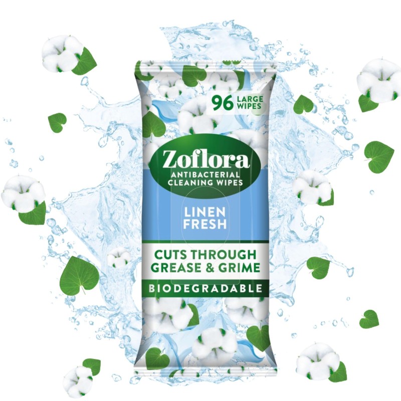 Zoflora Linen Fresh Antibacterial Biodegradable Wipes, 1 x 96 Wipes,