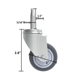 RILIDRI 2-Inch Shop Vac Wheels Replacement Parts, (Stem Diameter 8mm or 5/16", Length 38mm or 1.5") - Set of 5 Replacement Wheels for Shop Vac Wet Dry Vacuums Caster