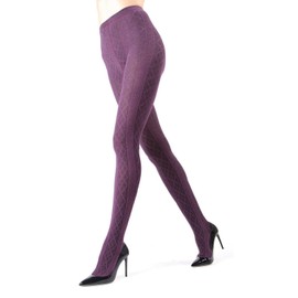 MeMoi Juneau Diamonds Cotton Tights for Women, Cozy Sweater Tights, Warm and Elegant Womens Tights - Grape Heather Small/Medium