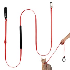BuddyArmor Ultra Lightweight Cat Leash Adjustable with Comfortable Padded Handle, Soft Thin Nylon Cat Walking Training Waist Leash for Kitten Small to Large Cats,Puppy, No Harness (Vivid Red)