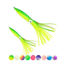 BLUEWING Lot of 10 Skirt Shell Squid with Float Inside 6in/9in Trolling Bulb Squid for Tuna, Wahoo, Mahi, Marlin, Big Game Fish Green-Yellow 15.5cm / 6inch