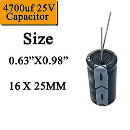 Generic A064-001 Condensador Electrolítico de Aluminio Redondo 4700μF 25V ±20% -140°C~+105°C 16x25mm, 12 Unidades para Soldadura y Arduino
