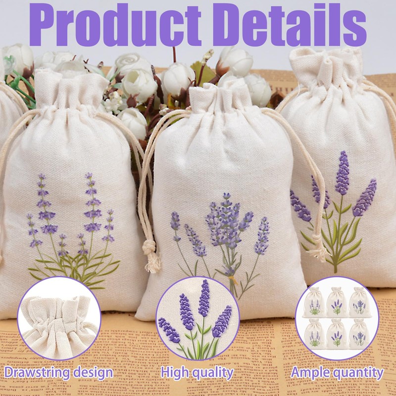 6 Pcs Lavender Bags,Dried Lavender Sachet Empty for Wardrobes and