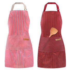 Tczecoo Pack of 2 Kitchen Apron, Baking Apron with 2 Pockets, Adjustable Apron, Unisex Cooking Apron, Neck Strap Aprons for Kitchen, Cooking, Baking, Restaurant, Cafe, Pink and red, One size fits all