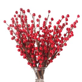 Joyhalo 17.7inches/45cm Christmas Red Berries Stems Artificial Xmas Berry Picks for Christmas Tree Ornaments Crafts Holiday Home Decor, 24pack