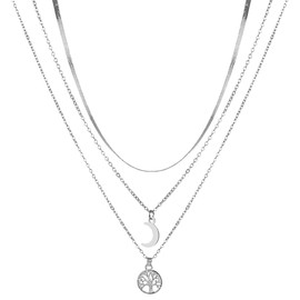 LJFEA Women's Cute Vintage Moon God Tree Necklace Pendant Collar Chain Charm Necklace Women's Wedding Party, 1