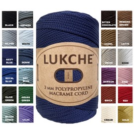 Lukche 3mm Premium Polyester Macrame Cord (147 Yards), (8.82 Oz) 100% Polypropylene Macrame Rope, Colorful Yarn Crochet Macrame Bag Craft for Wall Hangers, Bottom Plates, Carpets (Navy Blue 1)