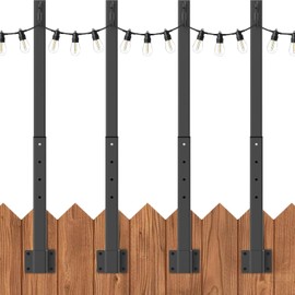 SINLEY 2.8Ft String Light Poles 4 Pack,Light Poles for Outside Lights,Outdoor with Fence Brackets Hanging Lights,Metal Stand Deck Patio Backyard