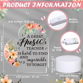 Woanger Teacher Appreciation Gifts for Women Thank You Gifts for Teacher Acrylic Night Lamp Teacher Gifts from Student LED Teacher Appreciation Decor for 2025 Graduation(Music Teacher)