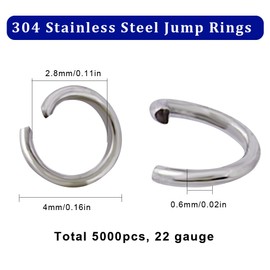 SUNNYCLUE 1 Box 5000Pcs Jumping Rings Bulk Open Jump Rings 304 Stainless Steel Open Jump Rings 4mm Split Rings Metal Connector Rings for Jewellery Making Accessories DIY Earrings Bracelet Necklace
