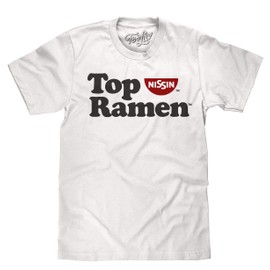 Tee Luv Men's Nissin Top Ramen Shirt - Ramen Noodle Food Logo T-Shirt (White) (M)