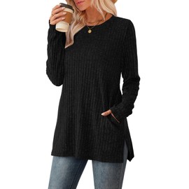 Womens Long Sleeve Tops Black Sweaters for Women Business Casual Outfits Tunic Shirts for Leggings Teacher M