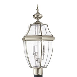 Generation Lighting 8239-965 Lancaster Traditional Three - Light Outdoor Light Post Outside Fixture, Antique Brushed Nickel Finish, 1-Light, cETL Listed, Safety Rated for Wet Locations