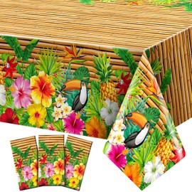 Frienda Tiki Tablecloth Tiki Decorations Luau Table Cover Hawaiian Party Plastic Table Cloth Disposable Tiki Totem Decor for Hawaii Beach Tropical Decoration Supplies Aloha (Modern Style,9 Pieces)