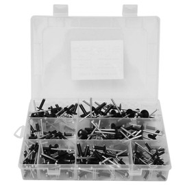 Kit Surtido de Remaches Ciegos de Alta Resistencia, 200 Piezas de Remaches de Cabeza Redonda Negros que Incluyen 8 Tipos para Maquinaria de Alimentos, Electrodomésticos de