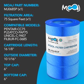 MOAJ Premium Pool Filter Replaces Pentair Clean & Clear 75, CC75, 160315, R173214, PAP75, Predator 75, Filbur FC-0685, C9407 | 16 1/8" x 10 1/16" | 75 SQ FT | Asepsis-Infused Filtration | Based In USA