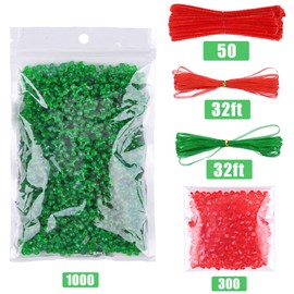 Livder Christmas Beaded Ornament Kit, 1000 Pieces Triangle Beads, 300 Pieces Plastic Beads, 50 Pieces Chenille Stems, 64 Feet Ribbon for Xmas Craft Wreath Tree Decorations