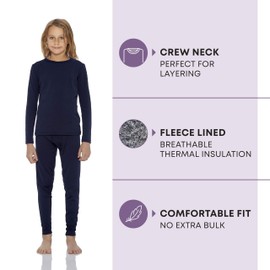 Rocky Thermal Underwear Kids Girls Thermal Underwear Set Toddler Long Johns kids Thermals Kids Base Layer kids thermals top bottom set Winter Clothes Shirt Pants Ski/Extreme Cold (Navy, S, Heavy)