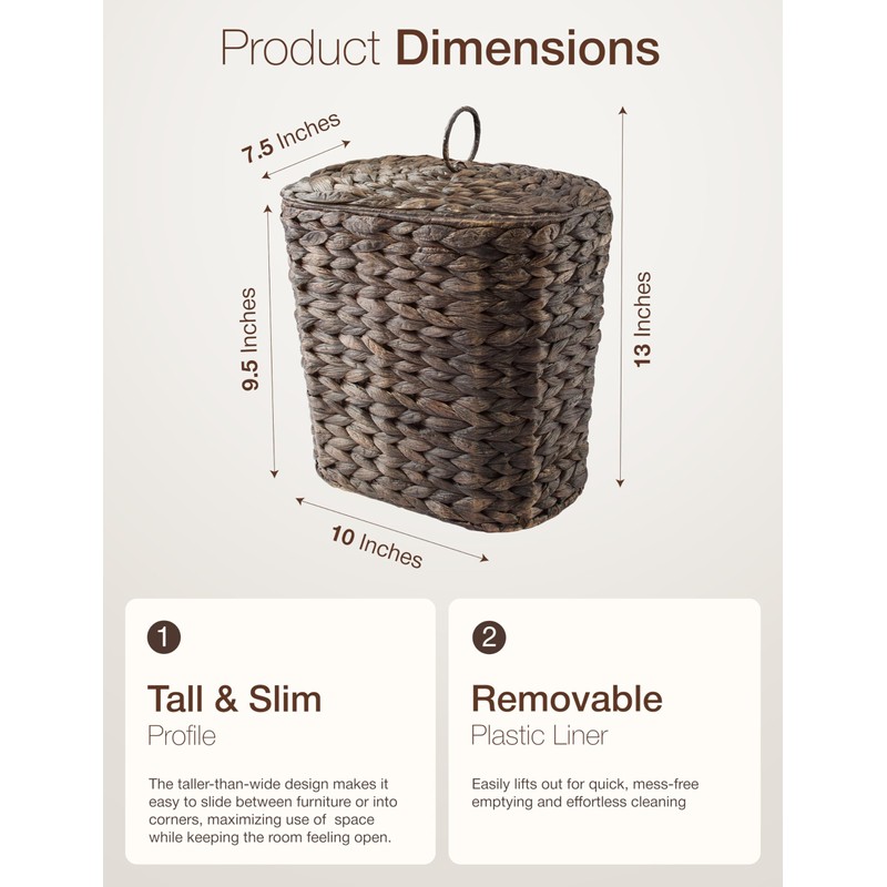 5 Liters Wicker Waste Basket with Lid - Water Hyacinth