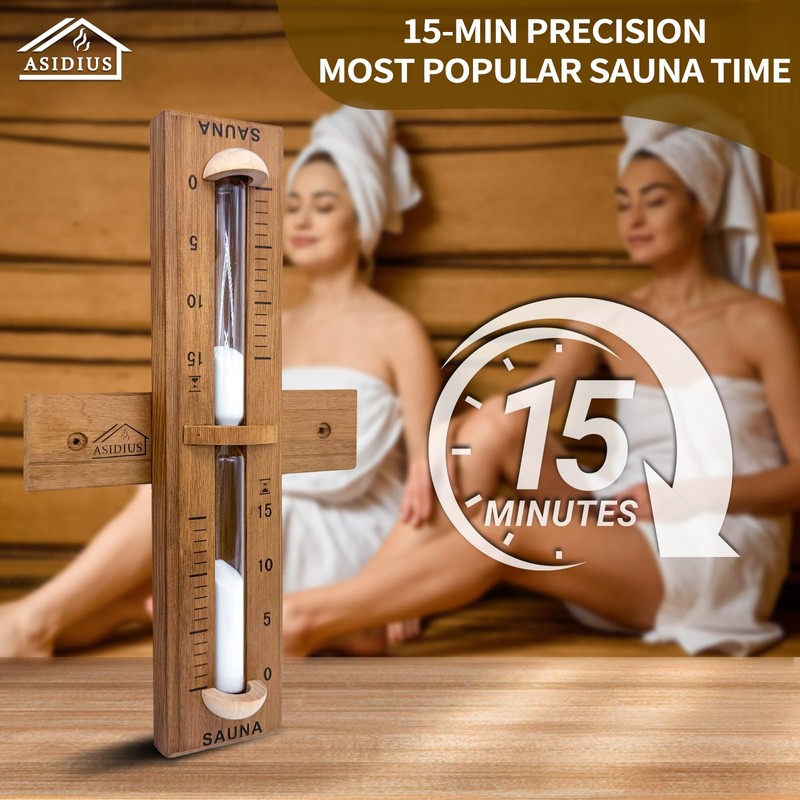 Red Cedar Sauna Timer, Wall-Mounted 360° Rotating 15 Minute Sand