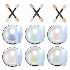 Wahrshei 6 White Chrome Nail Powder, Pearl Shimmer Glitter, Glazed Donut Nails Dust for Home Manicure DIY