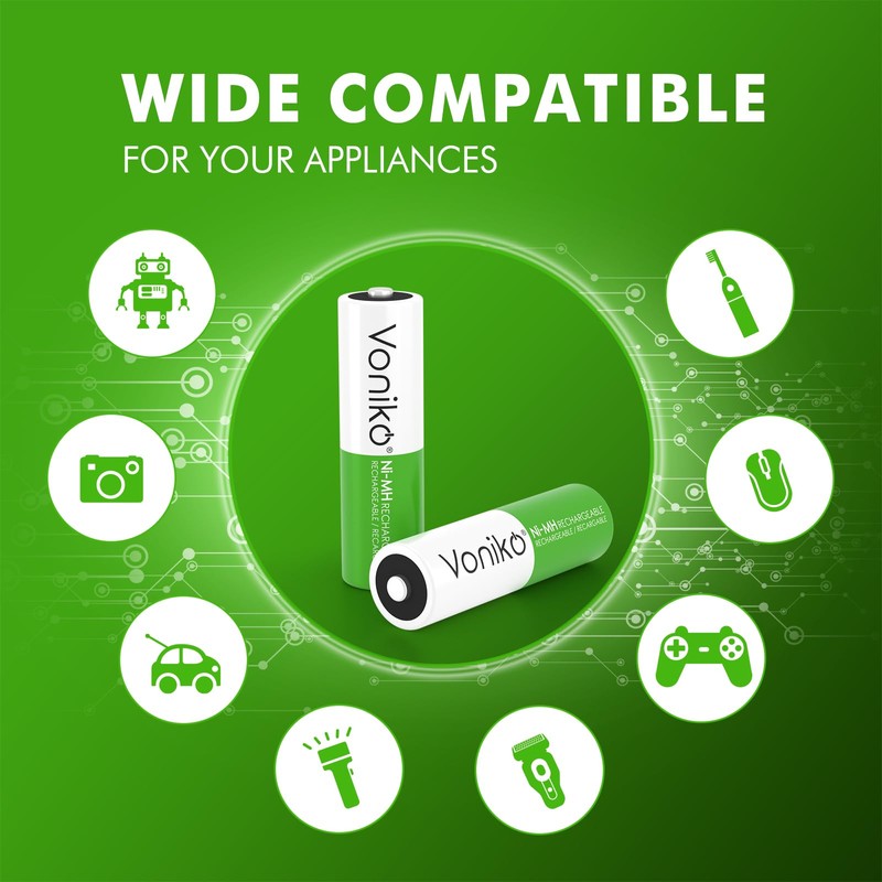 Voniko Rechargeable AA NiMH Enecycle Double A Batteries 12 Pack