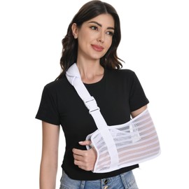 Ledhlth Mesh Breathable Arm Sling for Women/Men& Adults - Adjustable Shoulder/Elbow/Wrist Injury Support with 2 Pads, Left/Right Arm Shoulder Immobilizer with Comfort Fit (White, One Size)