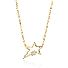 VINTAGE HAVANA Pave CZ Star Pendant Necklace For Women 18K Gold Plated Fashion Jewelry Cuban Chain Link Necklace For Women Additional 3” Extender Included