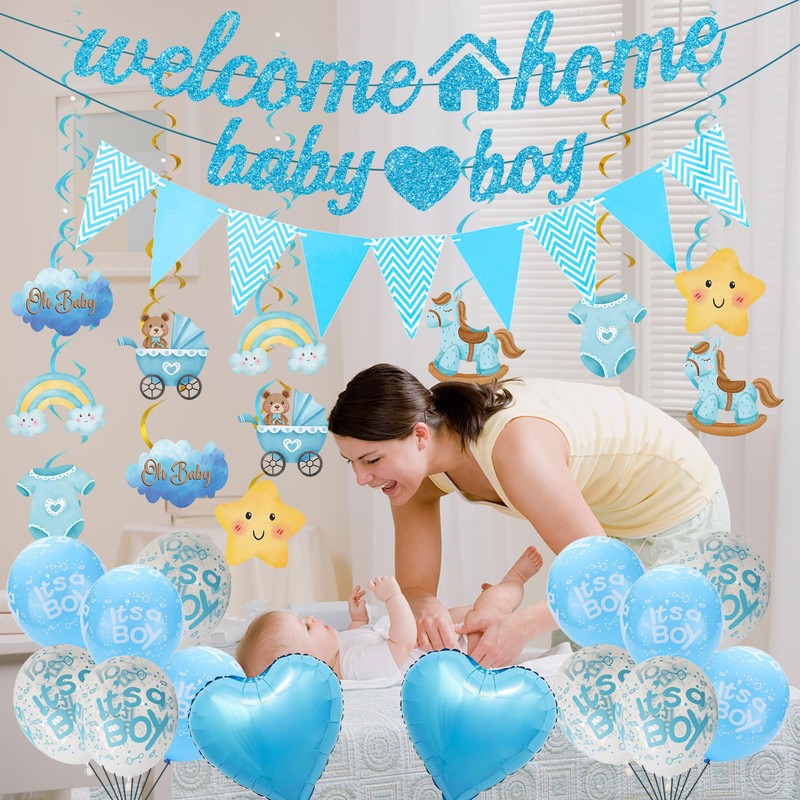 Benvenuto a casa, decorazione per bambini, 34 pezzi, blu, Welcome