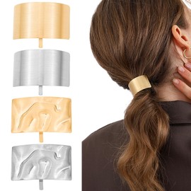 4 Pcs Ponytail Holder Hair Clips Rectangle Lava High Ponytail Buckle Hair Cuff Metal Dress Up Hair Ring for Long Hair Horsetail Hair Ties Ponytail Hair Bands Decorative Accessories for Women