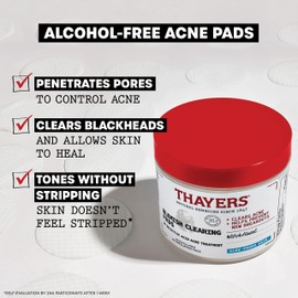 Thayers Blemish Clearing Acne Pads, Salicylic Acid Acne Treatment for Face, Pore Reducing, Exfoliating, and Soothing Skincare, Witch Hazel Toner Pads, 60 Ct