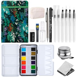Hicdaw Mini Watercolor Paint Set 12 Colors, Portable Travel Watercolor Set with Watercolor Palette, Painting Supplies, Ideal Pocket Watercolor Set for Painting Lovers and Artists Pine Green