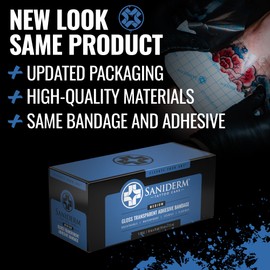 Saniderm Saniderm Original Tattoo Aftercare Bandage (Medium Roll, 6 in x 8 yd) – Convenient, Faster Tattoo Healing and Protection – Sterile, Waterproof, and Latex-Free Tattoo Aftercare Wrap – Gloss Finish