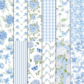 24 Sheets Hydrangea Scrapbook Paper 11.8'' x 11.8'' Blue Spring Flower Pattern Paper Pack Hydrangea Double-Sided Scrapbook Paper for Card Making Decor Origami Scrapbooking DIY Decorative