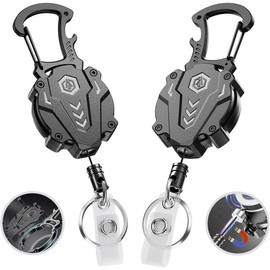2Pack Heavy Duty Retractable Keychain,  ID Badge Holder Reel Carabiner Clip with Magnetic Closure for Men, Unbreakable Sandwich Construction with 31" Dyneema Cord, Bearing 25oz - Colour: 2 Pack