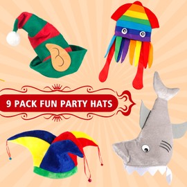 18 PCS Funny Hats and Glasses Pack for Photo Booth Props, 9 Assorted Novelty Party Hats, 9 Funny Party Sunglasses Props, Crazy Hat, Fun Costume Hat Glasses Dress Up Accessories for Adults